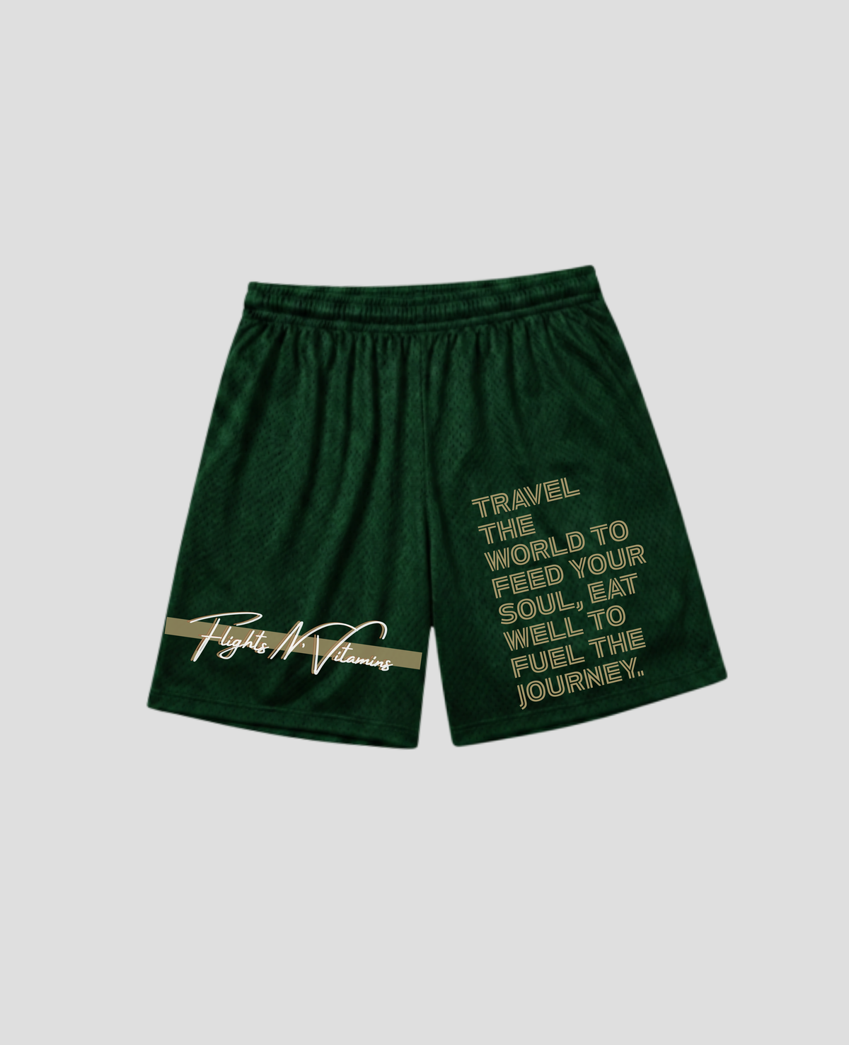 Graphic Travel Shorts | Green/Tan/White