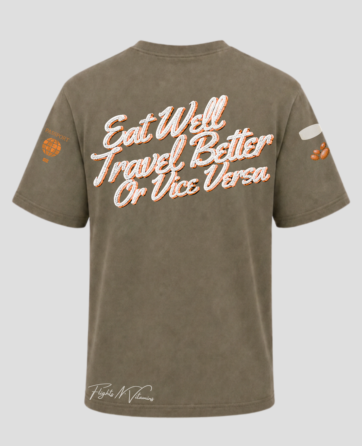 Double-Sided | Top Quality Garment | Graphic Tee | Olive/Orange