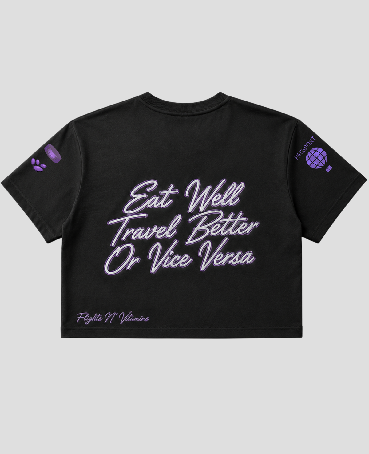 Double-Sided | Top Quality Garment | Cropped | Graphic Tee | Blk/Purple