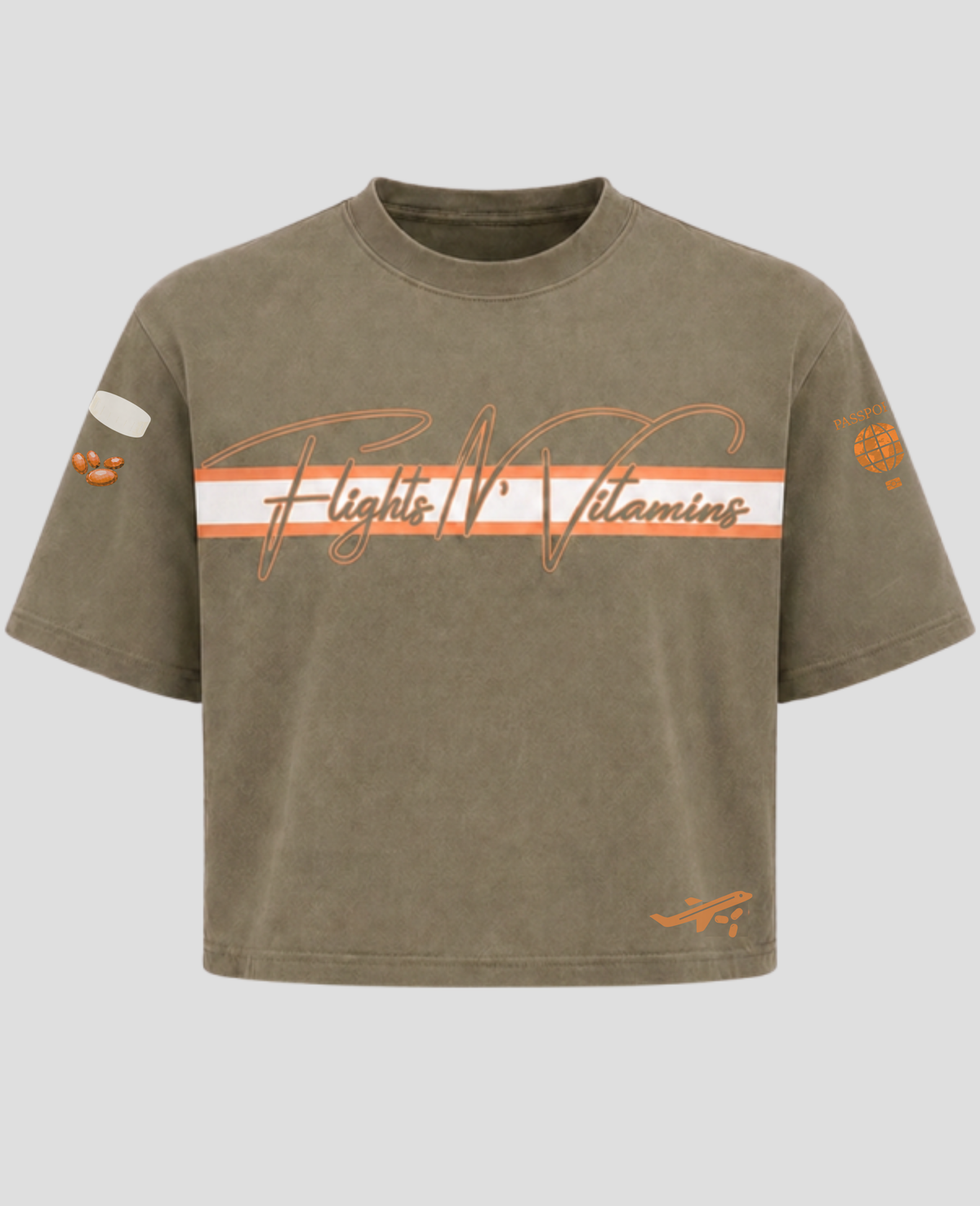 Double-Sided | Top Quality Garment | Cropped | Graphic Tee | Olive/Orange