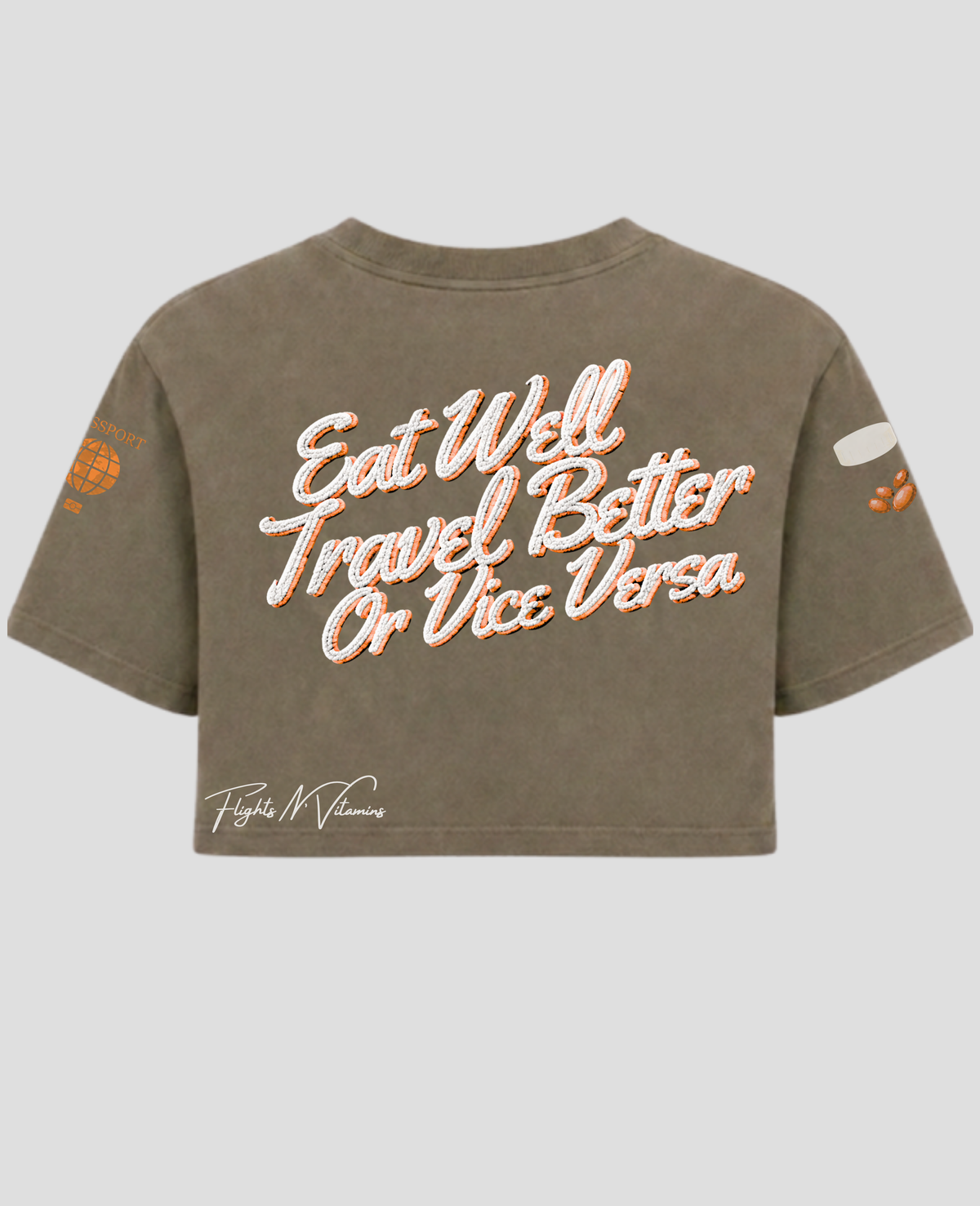 Double-Sided | Top Quality Garment | Cropped | Graphic Tee | Olive/Orange