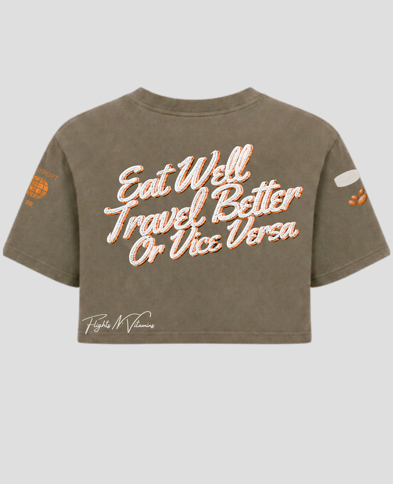 Double-Sided | Top Quality Garment | Cropped | Graphic Tee | Olive/Orange