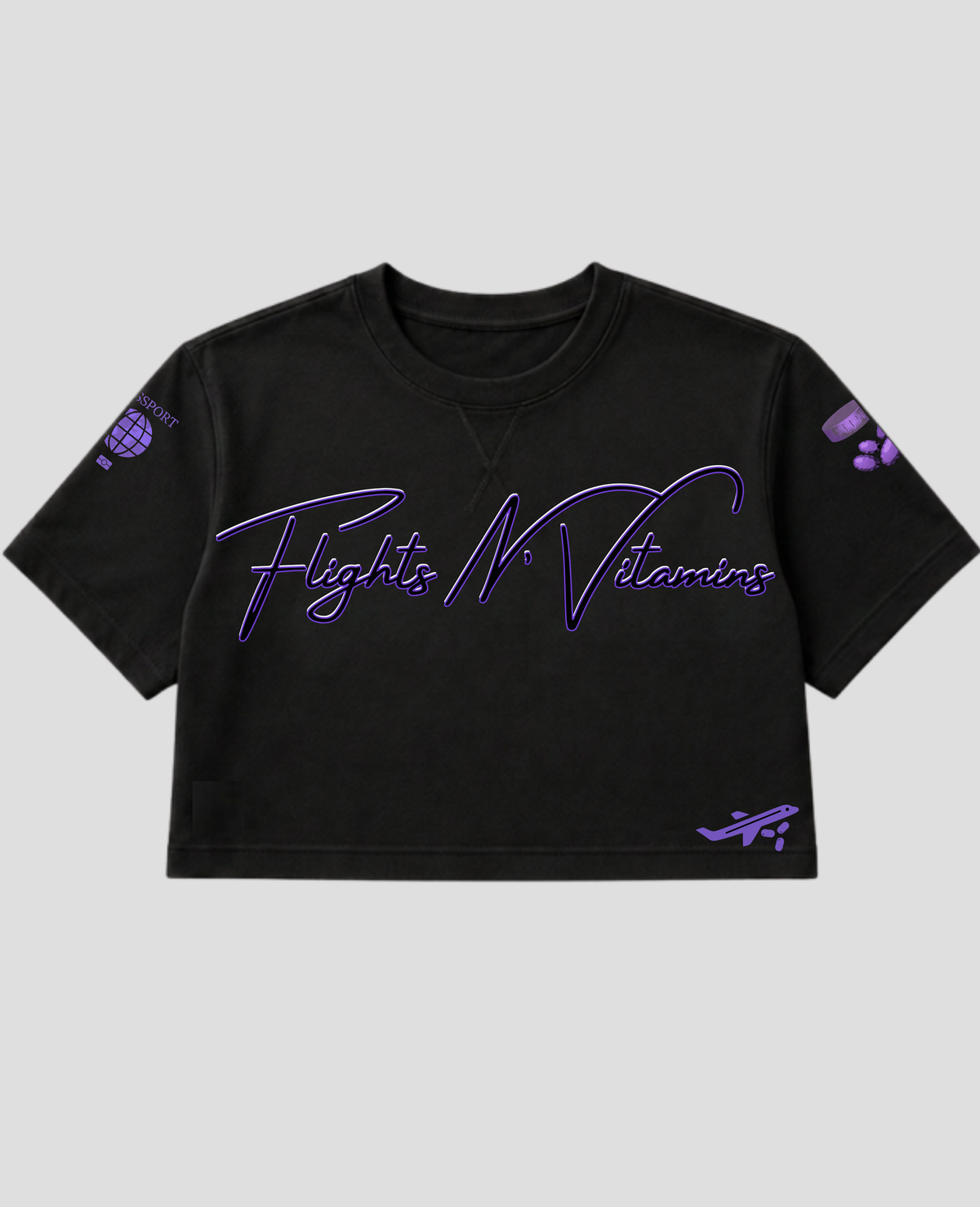 Double-Sided | Top Quality Garment | Cropped | Graphic Tee | Blk/Purple