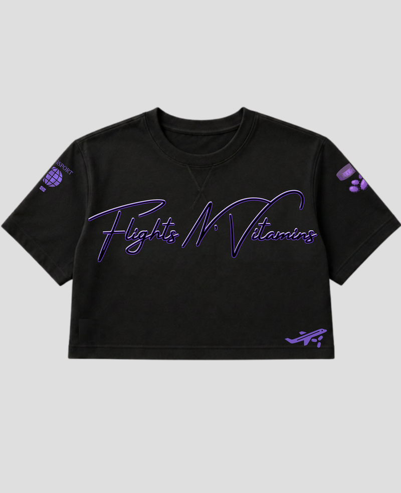 Double-Sided | Top Quality Garment | Cropped | Graphic Tee | Blk/Purple